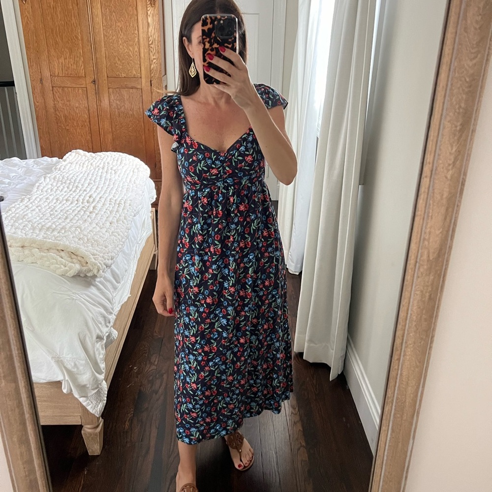 Draper James Navy Floral Midi Dress
